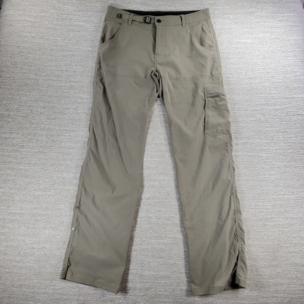prAna Zion Pants Womens Med 34" Long Khaki Hiking Roll Up Cargo Insect Shield